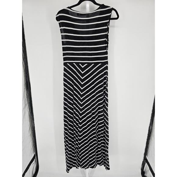 Apt 9 Womens Sz M Maxi Length Sleeveless Dress Black White Striped V Neck - Picture 3 of 3